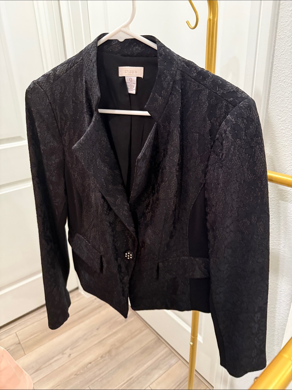 Chico's Black Lace-Effect Tailored Blazer